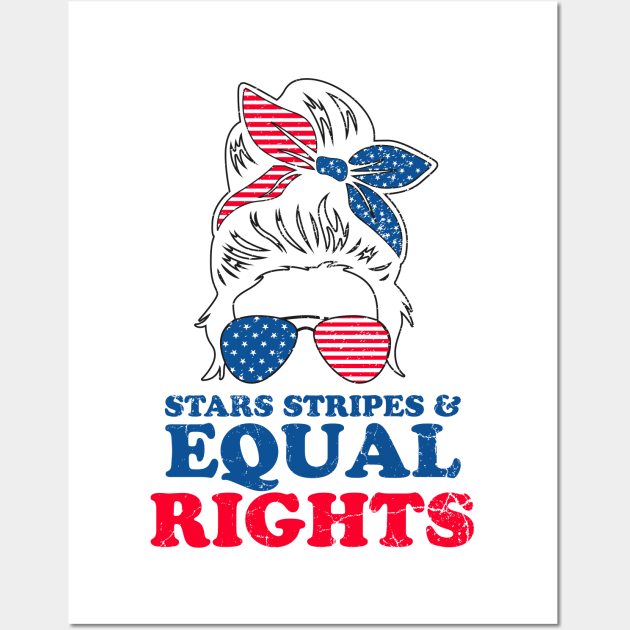 Retro Messy Bun Pro Choice Stars Stripes Equal Rights Feminist Gift Wall Art by BadDesignCo